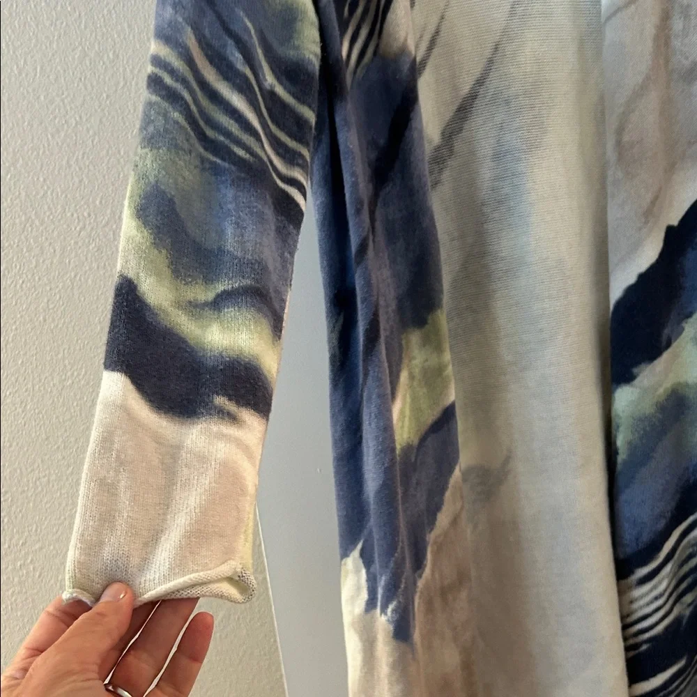 Chico's Blue and Cream Open Front Cardigan - Picture 3 of 4